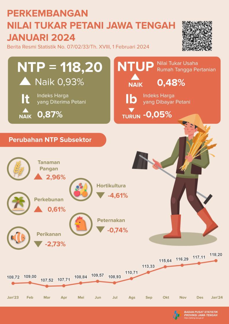 Perkembangan Nilai Tukar Petani dan Harga Produsen Gabah Jawa Tengah Januari 2024